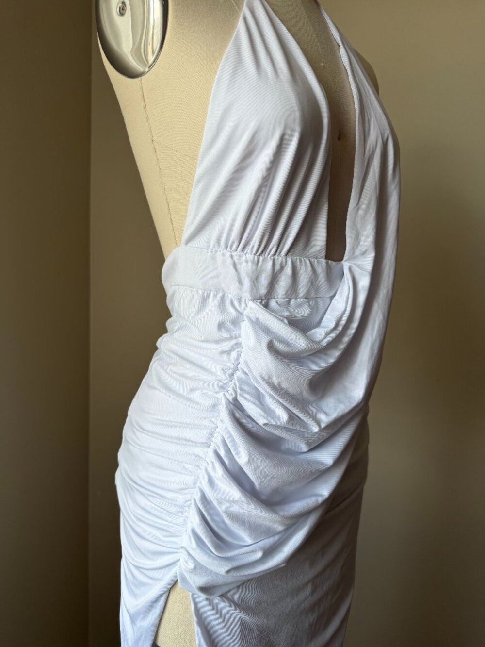 Superdown White Halter Maxi Dress | Deep V Draped Gown | Size M | Wedding Guest - Picture 5 of 8